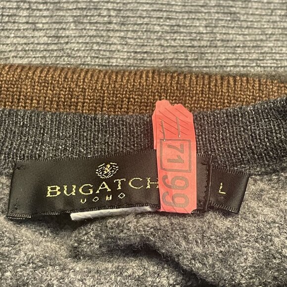 Bugatchi Uomo Wool Sweater Mens Large Gray Long Sleeve Minimalist Modern Design - Picture 6 of 7